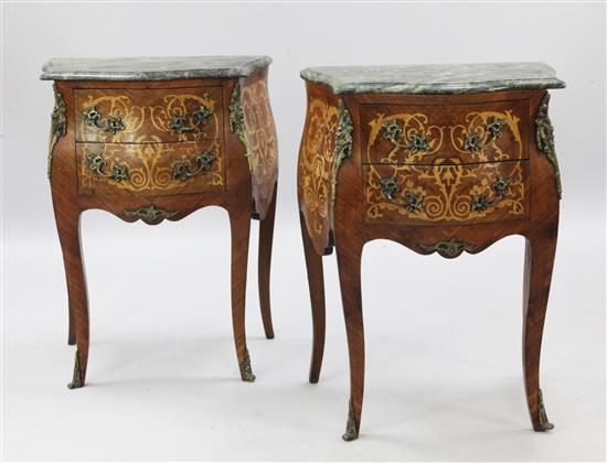 A pair of French kingwood and marquetry commodes, W.1ft 11in.